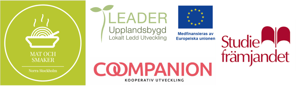 Loggor för Mat och Smaker i Norra Stockholm, Studiefrämjandet, Coompanion och Upplandsbygd Lokalt ledd utveckling.